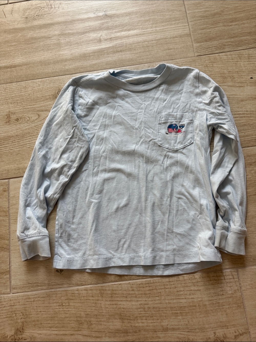 Vineyard Vines Light Blue Long Sleeve Pocket Tee with Whale Patch
